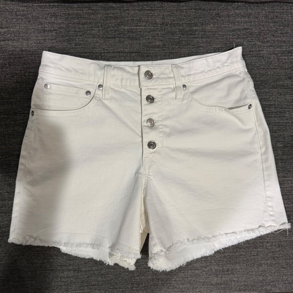 J.Crew Jeans Womens 27 White High Rise Button Fly Raw Hem Denim Shorts Summer
